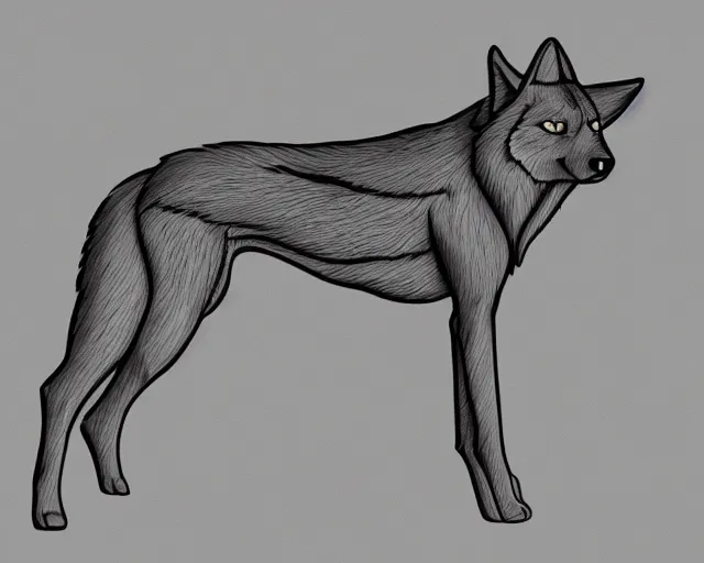 Image similar to professional digital art of a full-body outline of a wolf, super simple, no color, high quality, HD, 8K,