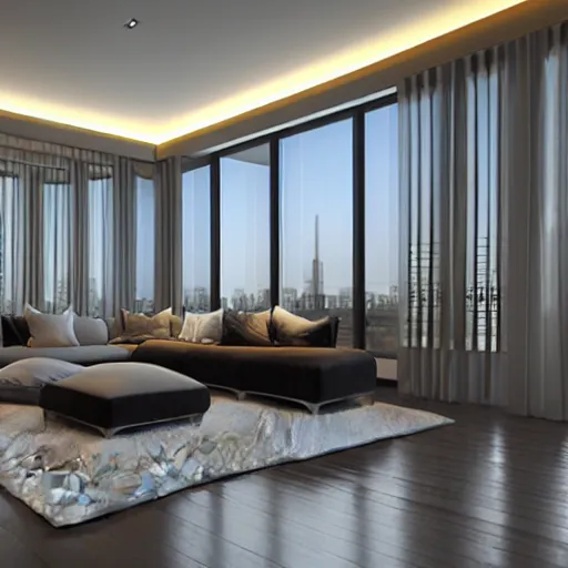 Prompt: large penthouse, luxury, 3d, render, floorplan,