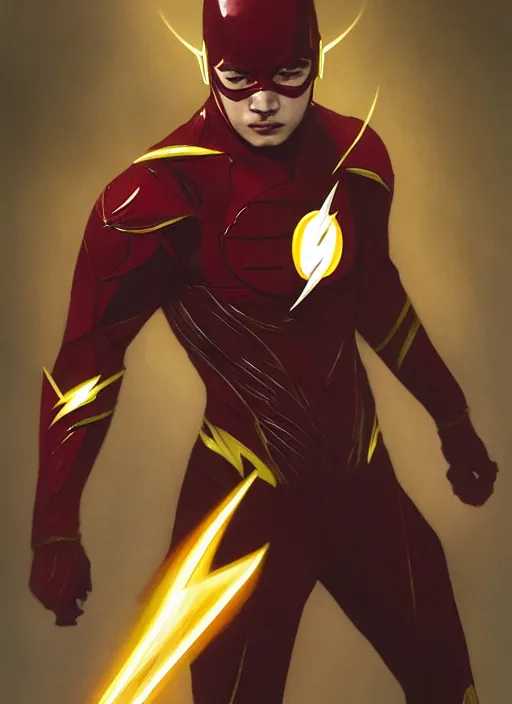 Image similar to Joji as the Flash samurai in Justice League, luxurious suit, posing, sigma male, portrait art by alphonse mucha and greg rutkowski, highly detailed, digital painting, concept art, illustration, dim lighting with twilight rays of sunlight, trending on artstation, very detailed, smooth, sharp focus, octane render, close up, masterpiece