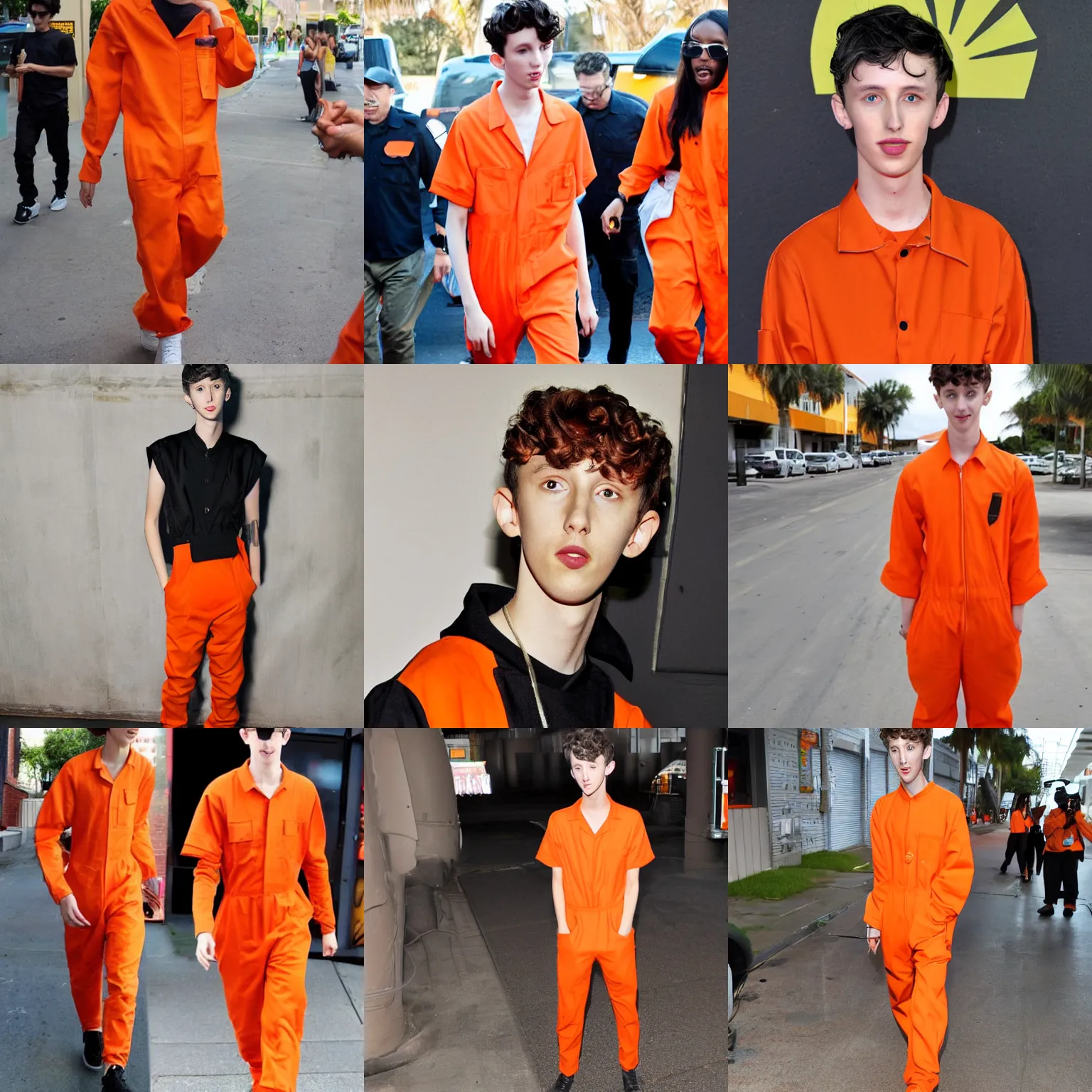 Prompt: troye sivan in an orange prison jumpsuit