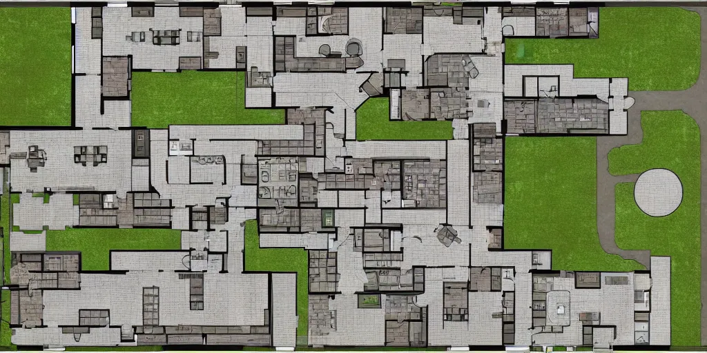 Image similar to small architectural floor plan gears of war map meets architectural floor plan call of duty map, symmetrical outpost