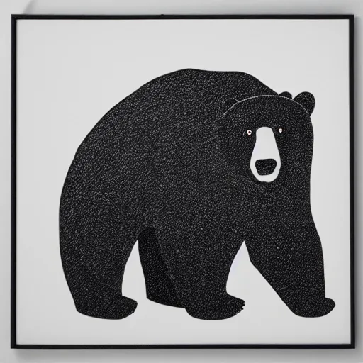 Prompt: bear, cute, block print, simple stylized, black ink on white paper