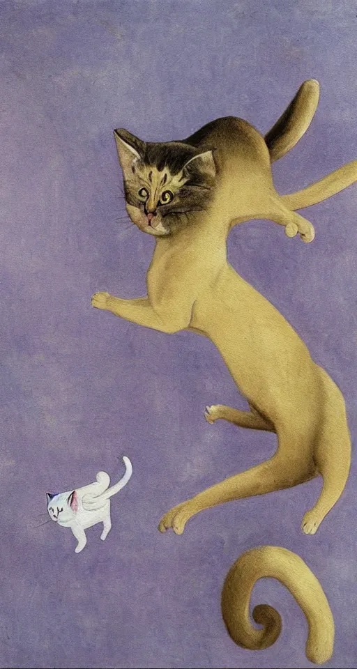 Prompt: bosch painting of a flying cat with purple eyes