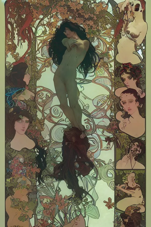 Image similar to summer swimming party, dark fantasy, body horror, composition by alphonse mucha, octane render