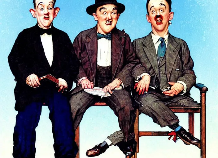 Image similar to “ painting of stan laurel and oliver hardy, by norman rockwell and robert crumb, coloured ”