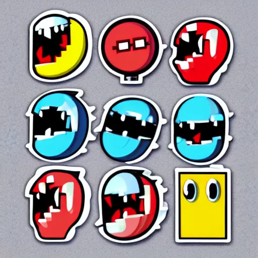 Prompt: pac man ghost sticker sheet —w 512 —768