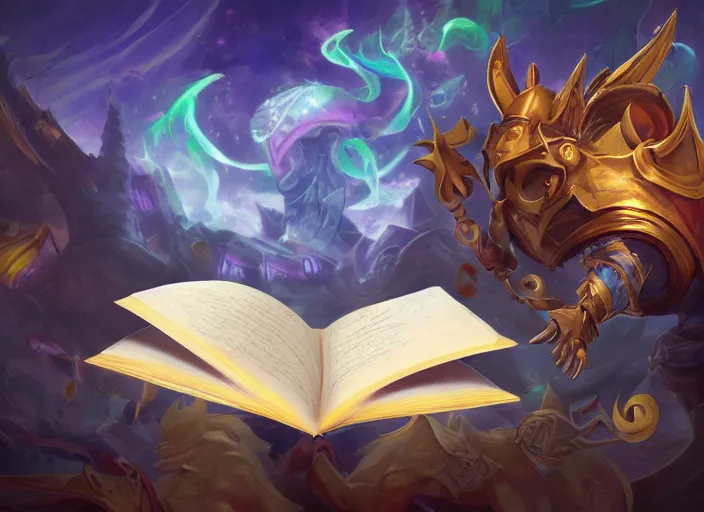 Prompt: champion splashart of a magical book