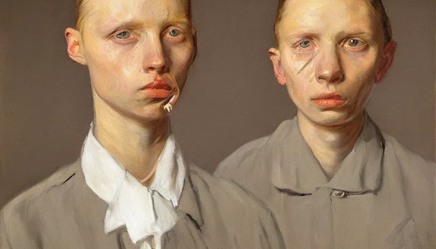 Image similar to painting by borremans, self - portrait, detailed, stunning