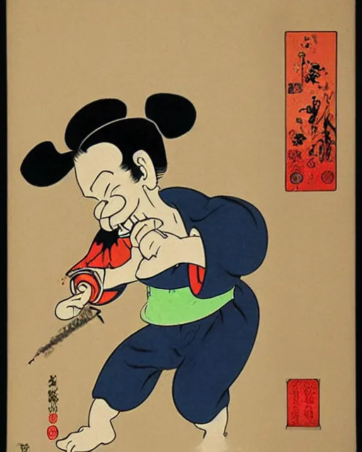 Image similar to popeye smoking crack, ukiyo-e art