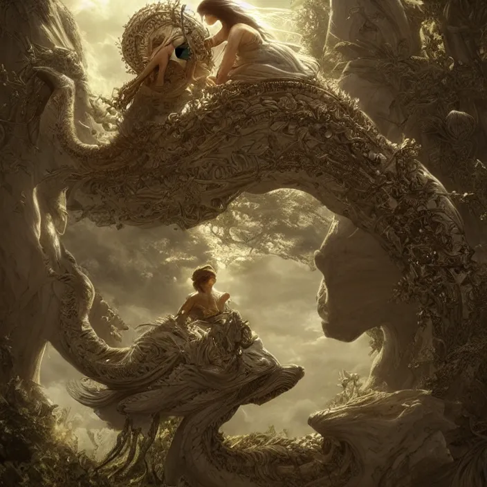 Prompt: neverending story, ultra realistic, concept art, intricate details, serious, highly detailed, photorealistic, octane render, 8 k, unreal engine, art by todd mcfarlane and artgerm and greg rutkowski and alphonse mucha