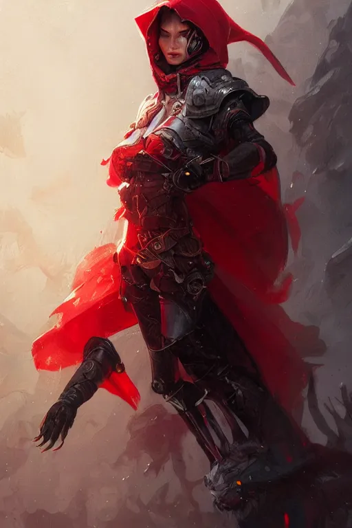 Image similar to cyborg red riding hood, d & d, fantasy, portrait, highly detailed, headshot, digital painting, trending on artstation, concept art, sharp focus, illustration, art by artgerm and greg rutkowski and magali villeneuve