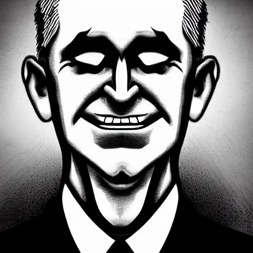 Image similar to bright demonic glowing eyes, digital illustration of secretary of denis mcdonough face, cover art of graphic novel, evil laugh, menacing, Machiavellian puppetmaster, villain, clean lines, clean ink