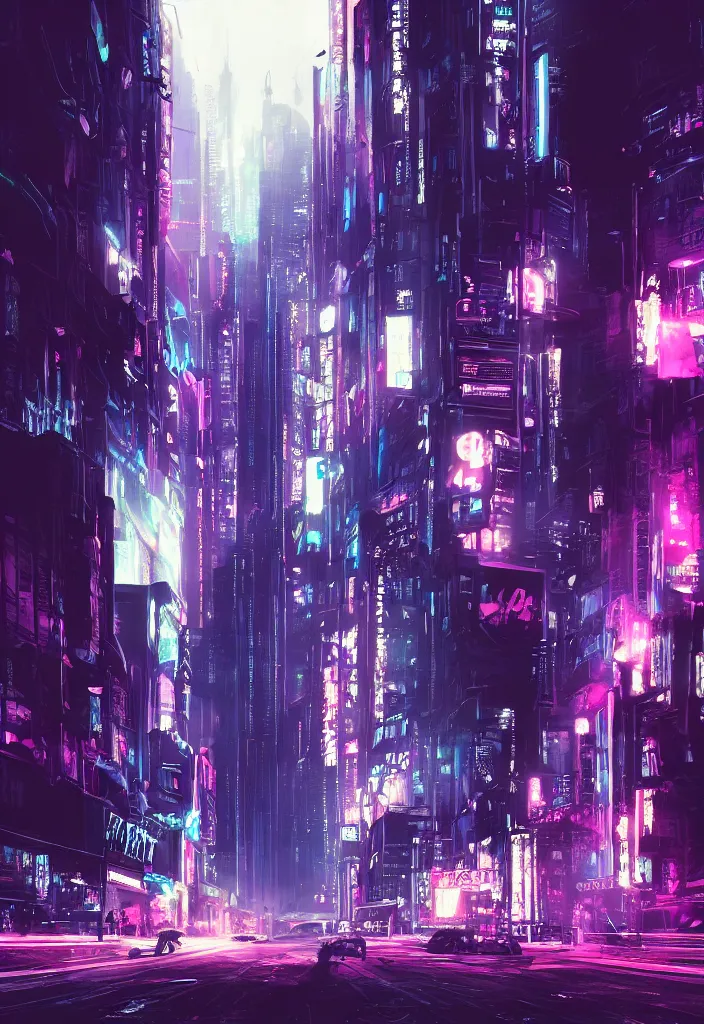 Prompt: concept art of a magnificent dark neon futuristic cyberpunk city bustling street at night cyberart in the style of liam wong, dramatic and moody, masterpiece, matte finish, 8 k, high resolution, film grain