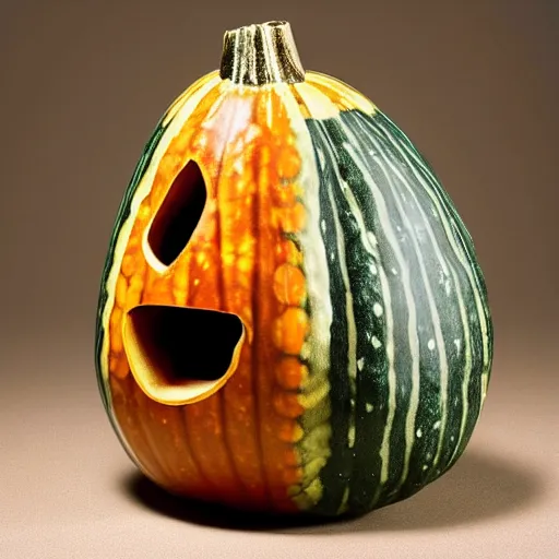 Image similar to gourd shaped like the face of amber heard hybrid intercross mix as a gourd