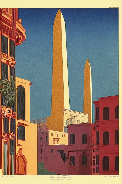 Prompt: resplendent art deco print of Washington, DC, Italy by Hasui Kawase and Lyonel Feininger