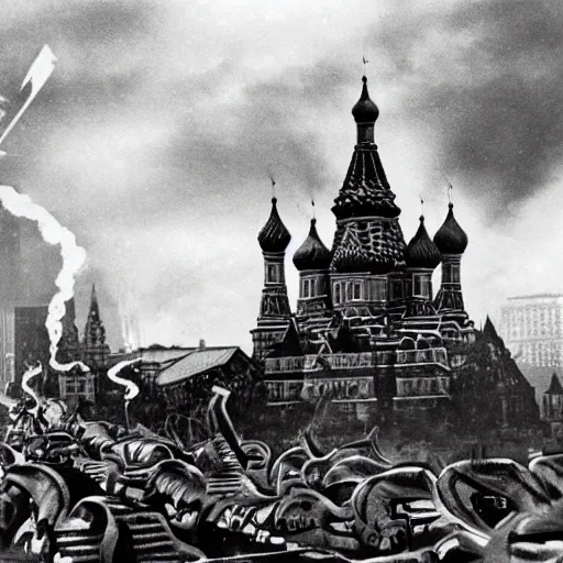 Prompt: Dragon invasion of Moscow,