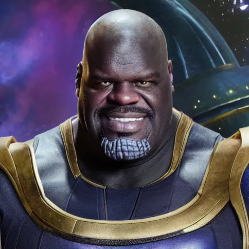 Image similar to shaq o'neal playing thanos in avengers infinity war