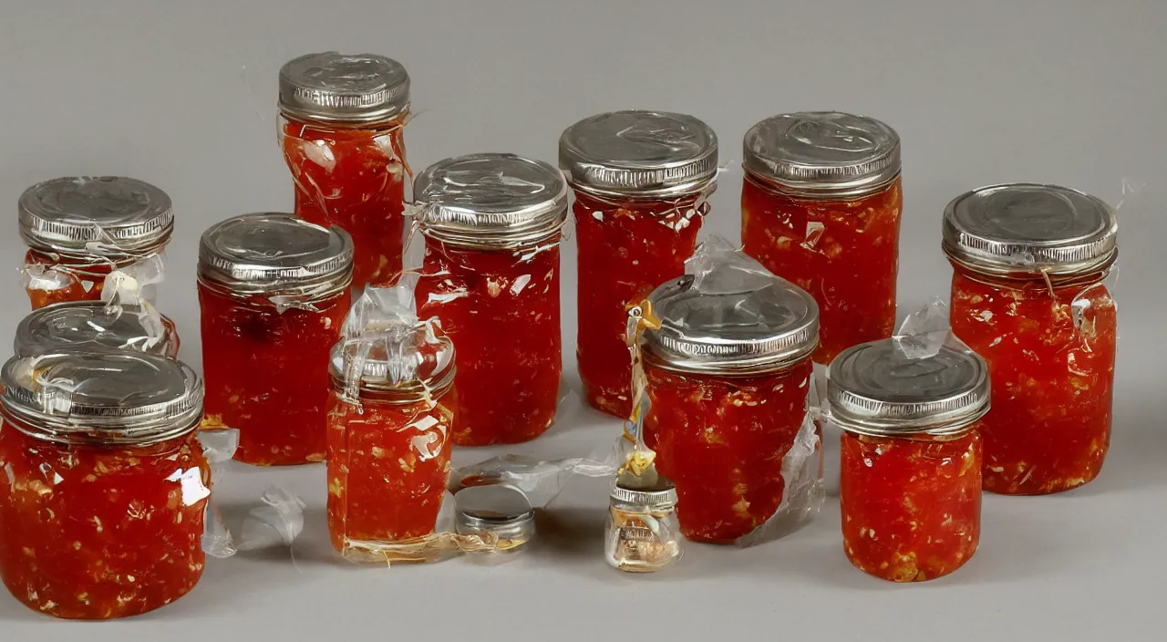 Image similar to a set of jam jars containing tiny nuclear explosions