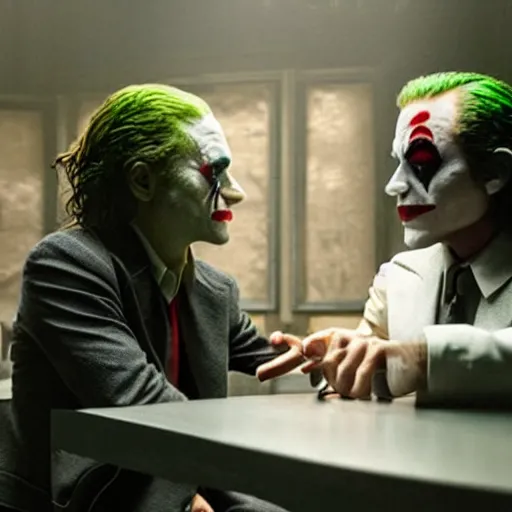 Image similar to ultra realistic candid photograph from joaquin phoenix with lady gaga in new joker movie footage's, intricate details, face details