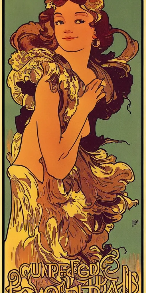 Image similar to Garfield poster style by designer Maurice Pillard-Verneuil, alphonse mucha, maxfield parrish