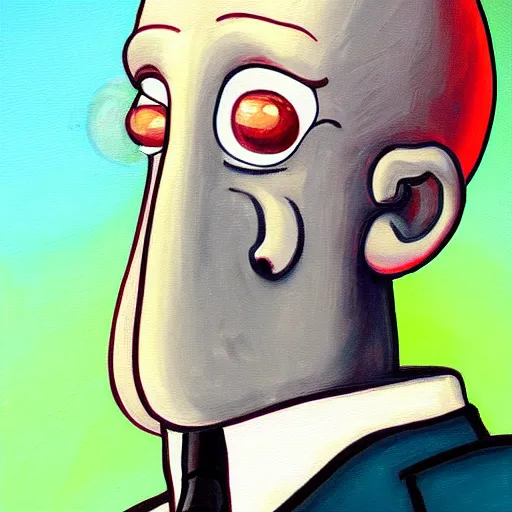 Image similar to handsome squidward portrait, painting, colorful