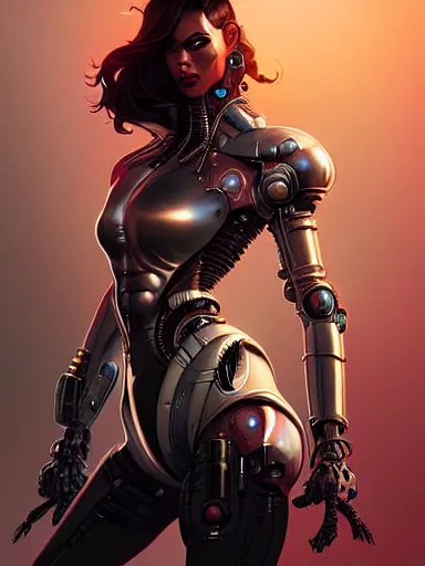 Prompt: the woman of my dreams is a cyborg assassin supermodel : : illustrated by artgerm, karol bak, android jones, nychos, greg rutkowski : : digital art, illustration, concept art, character design, weta, wlop, artstation