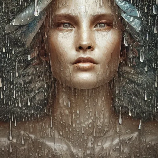 Prompt: photo realistic image of a goddess of rain, made of water, wet, stunning 3 d render inspired art by istvan sandorfi and greg rutkowski, perfect facial symmetry, realistic, highly detailed attributes and atmosphere, dim volumetric cinematic lighting,