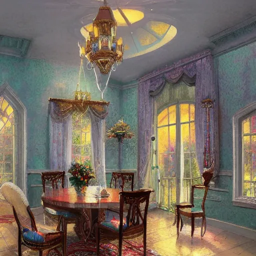 Prompt: interior architecture by Thomas Kinkade