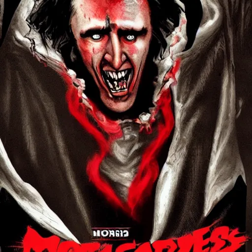 Prompt: Nicolas Cage as Morbius, It's morbin time, movie poster