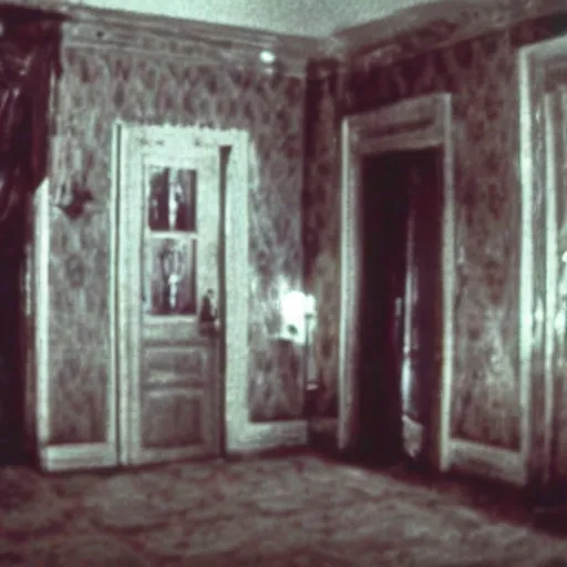 Image similar to film footage of a interior of insidious, the conjuring, paranormal activity, blair witch, transparent creepy, sinister, dark atmosphere, horror