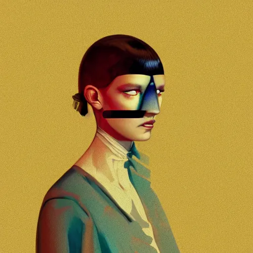 Prompt: portrait androgynous girl, blade runner, cassette futurism, modular synthesizer helmet, the grand budapest hotel, glow, digital art, artstation, pop art by hsiao - ron cheng