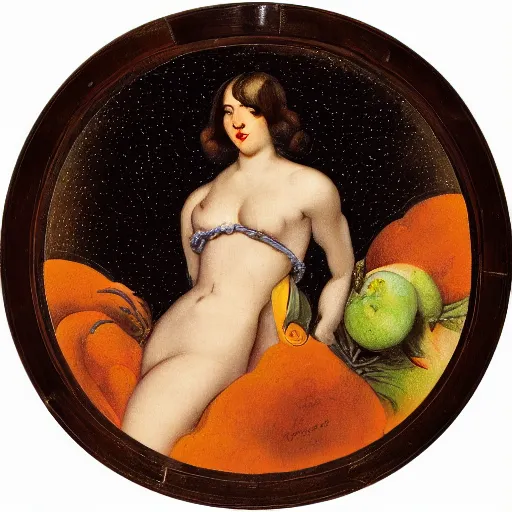 Image similar to round intricate 1920's galaxy circle thrush bronze canteen papaya , by William Hogarth and Martin Johnson Heade and Albrecht Durer , DC Comics , An art deco , Mixed media