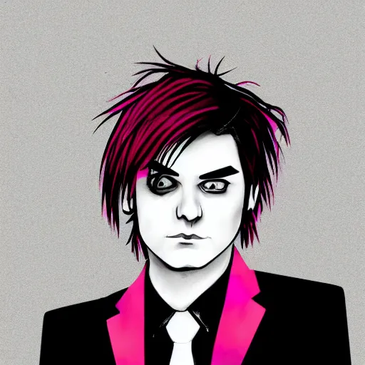 Prompt: a digital drawing of Gerard Way in a style of cartoon style of emo/scene drawing, trending on Pixiv, pastel colors