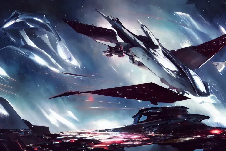 Prompt: nebula by raymond swanland, framing a pteranodon battlecruiser, with bold white kanji and number insignias, sleek, white john berkey panels, spines and towers, rows of windows lit internally, sensor array, blazing engines, robotech styling, boeing concept art, cinematic lighting by liam wong