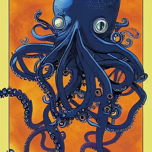 Image similar to stunning portrait of a mechanical octopus in a dramatic setting by brian k. vaughan