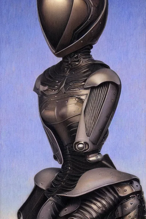 Image similar to full body portrait of beautiful gothic and futuristic fashion model, elegant space armour, cyber armour, highly detailed, artstation, illustration, composition, 8 k quality, art by jean delville, rene magritte, hyperrealism oil painting