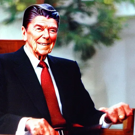 Prompt: [ ronald reagan sitting in chair... tiger ]