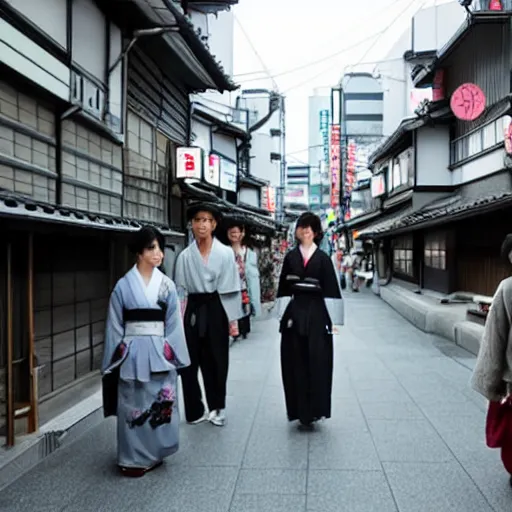 Image similar to japanese women and men on a japan street, still of a japanese movie ( 2 0 1 5 )