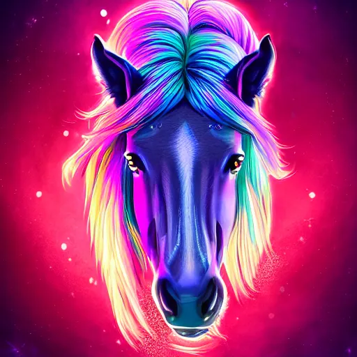 Prompt: digital horse, retrowave palette, highly detailed, anatomically correct equine, synth feel, smooth face, flowing mane, no reins, super realism, 4 k digital art