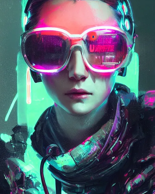 Image similar to detailed portrait Neon Operator Girl, cyberpunk futuristic neon, reflective puffy coat, decorated with traditional Japanese ornaments by Ismail inceoglu dragan bibin hans thoma greg rutkowski Alexandros Pyromallis Nekro Rene Maritte Illustrated, Perfect face, fine details, realistic shaded, fine-face, pretty face