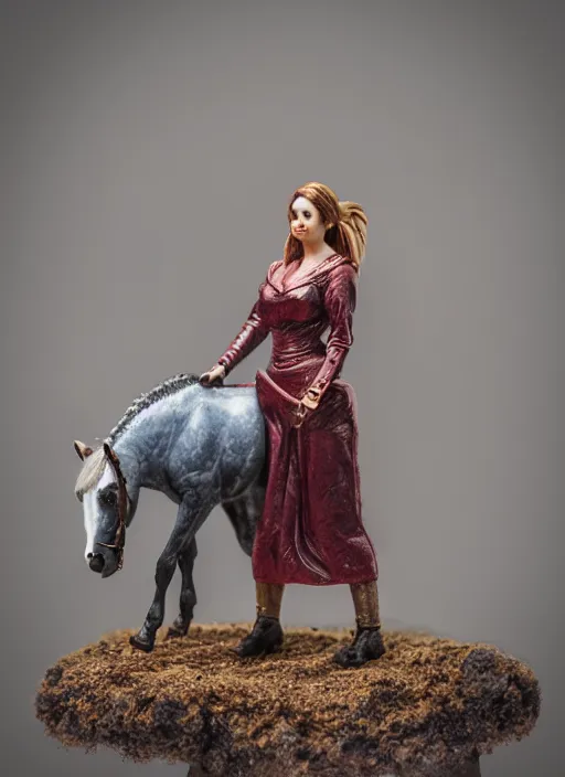 Image similar to 80mm resin detailed miniature of a Woman with a Horse, Product Introduction Photos, 4K, Full body, simple background