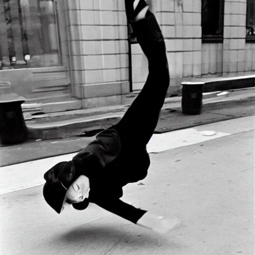 Prompt: a photo of Betty White breakdancing on the streets of New York