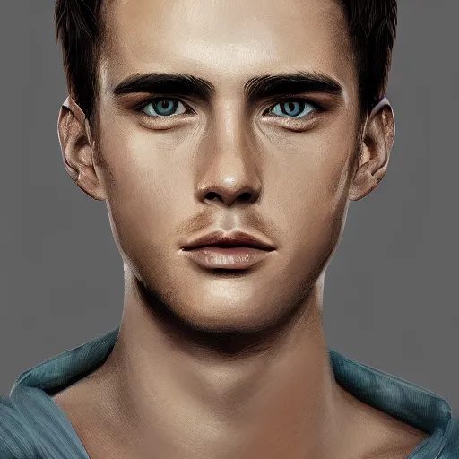 Prompt: a portrait of a handsome young man, highly detailed, digital painting, trending on artstation