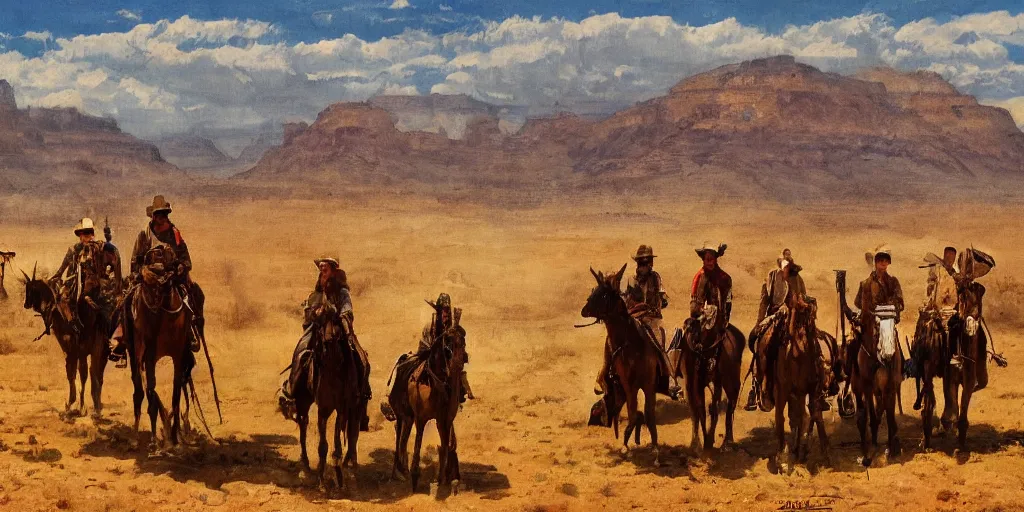 Prompt: an expedition through the american west, painted