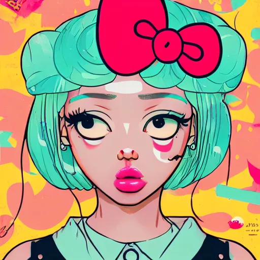 Image similar to dojacat profile picture by sachin teng x hellokitty, vector, ganja, marijuana, organic painting, hard edges, masterpiece, smoke, asymmetrical, matte paint, energetic