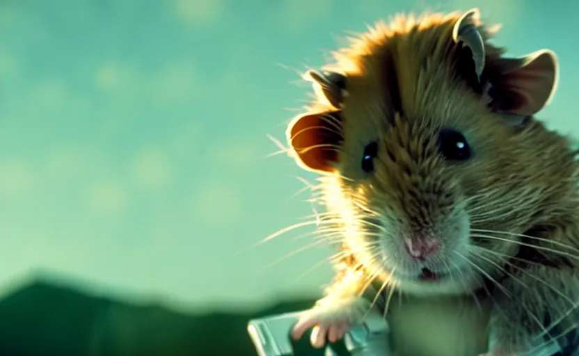 Image similar to hamster luke skywalker, movie still, star wars, cinematic, sharp focus, cinematic grain, cinematic lighting, 8 k