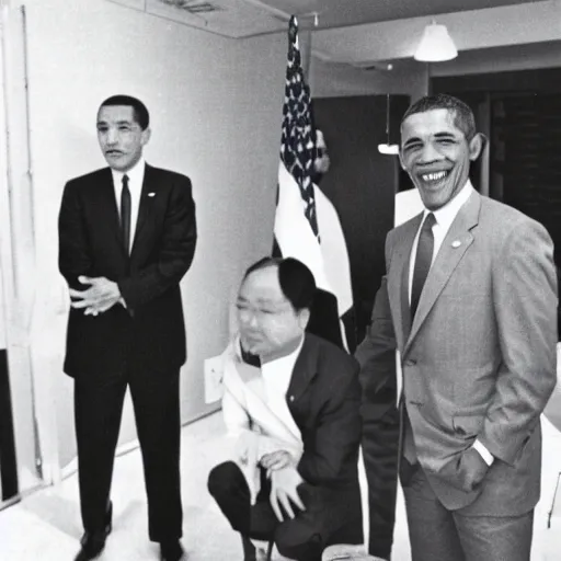 Prompt: Takashi Iizuka meets Barack Obama, 1968 photo