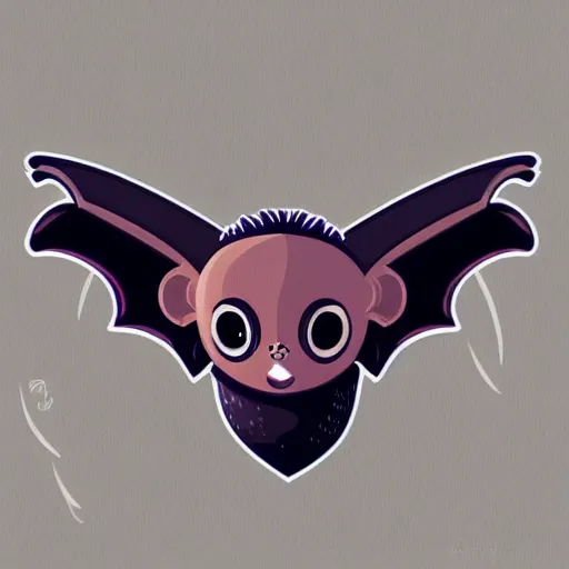 Prompt: cute kawaii realistic fruit bat, digital art, high quality, vector illustration, art, detailed, render, sticker, by sydny hanson