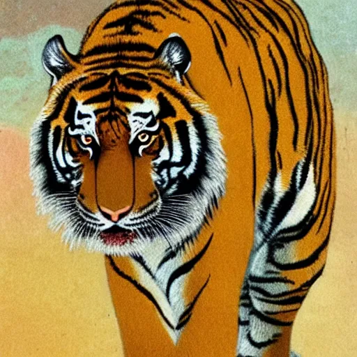 Image similar to a tiger with the body of a man,