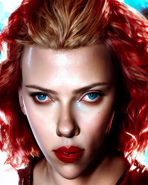 Image similar to scarlett johansson portraying a beautiful shanna the she devil from marvel, beautiful scarlett johansson shanna the she devil from marvel comics, movie, hyper realistic, hollywood promotional image, imax, 8 k